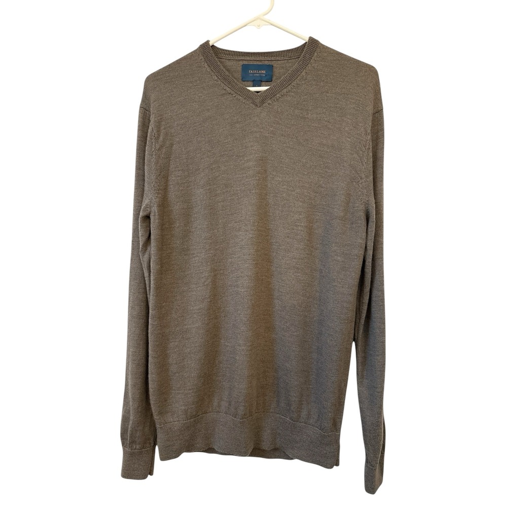 Fairlane Merino Wool V-Neck Sweater Lightweight Casual Mocha Brown Mens' Size M‎